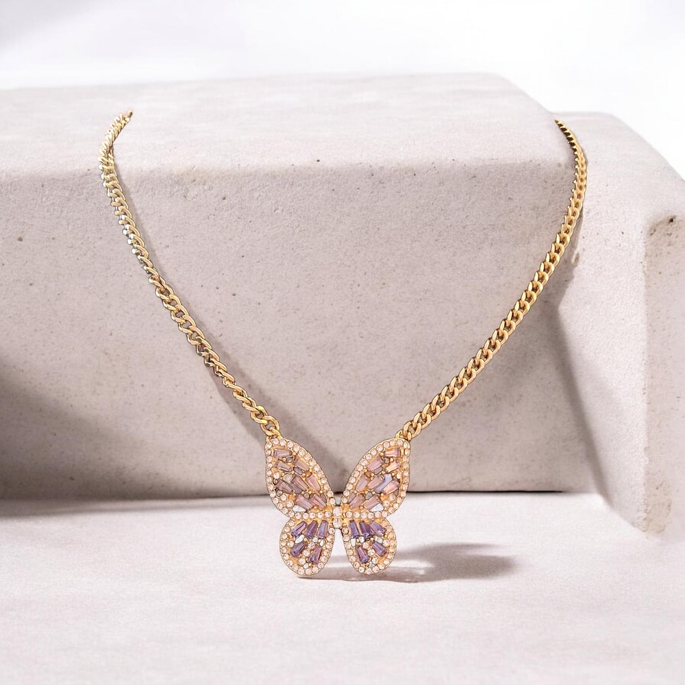 Jessica Simpson Gold Necklace with Purple Butterfly